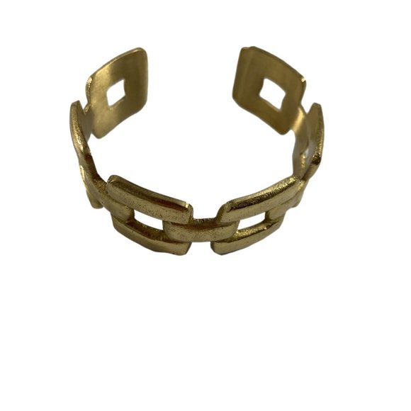 Rustic Cuff Bracelet Gold Tone Abstract Open Work Metal .75" Wide - Picture 1 of 8